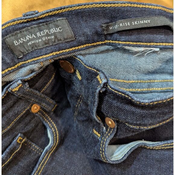 Banana Republic Premium Denim High-Rise Skinny Jeans Dark Wash 28x27, stretchy - Picture 3 of 6